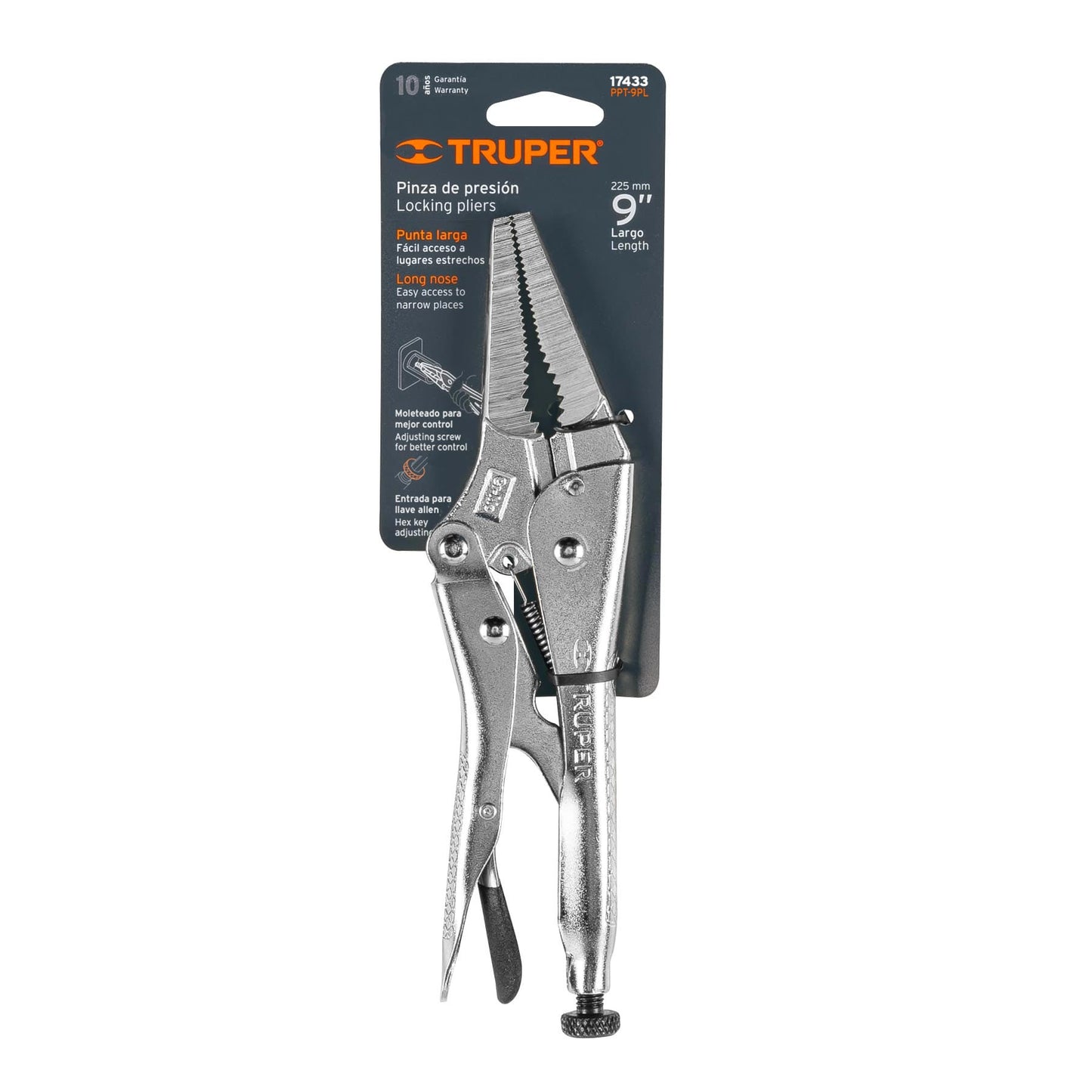 Pinza de presión 9", punta larga