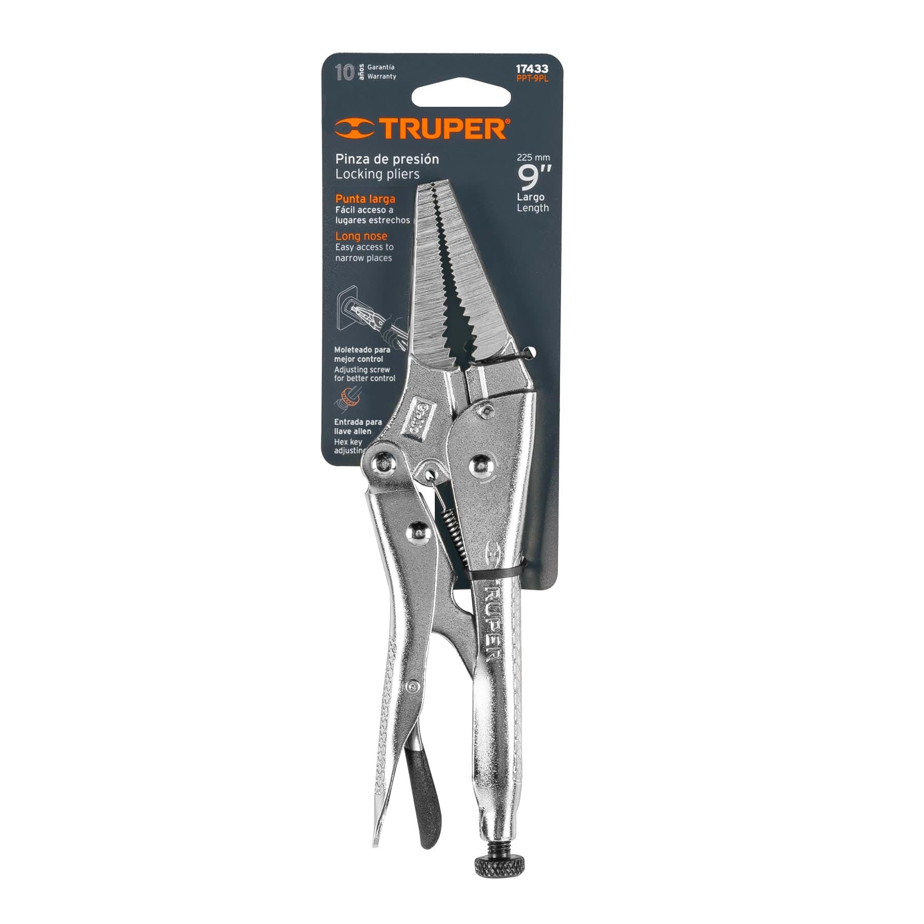 Pinza de presión 9", punta larga