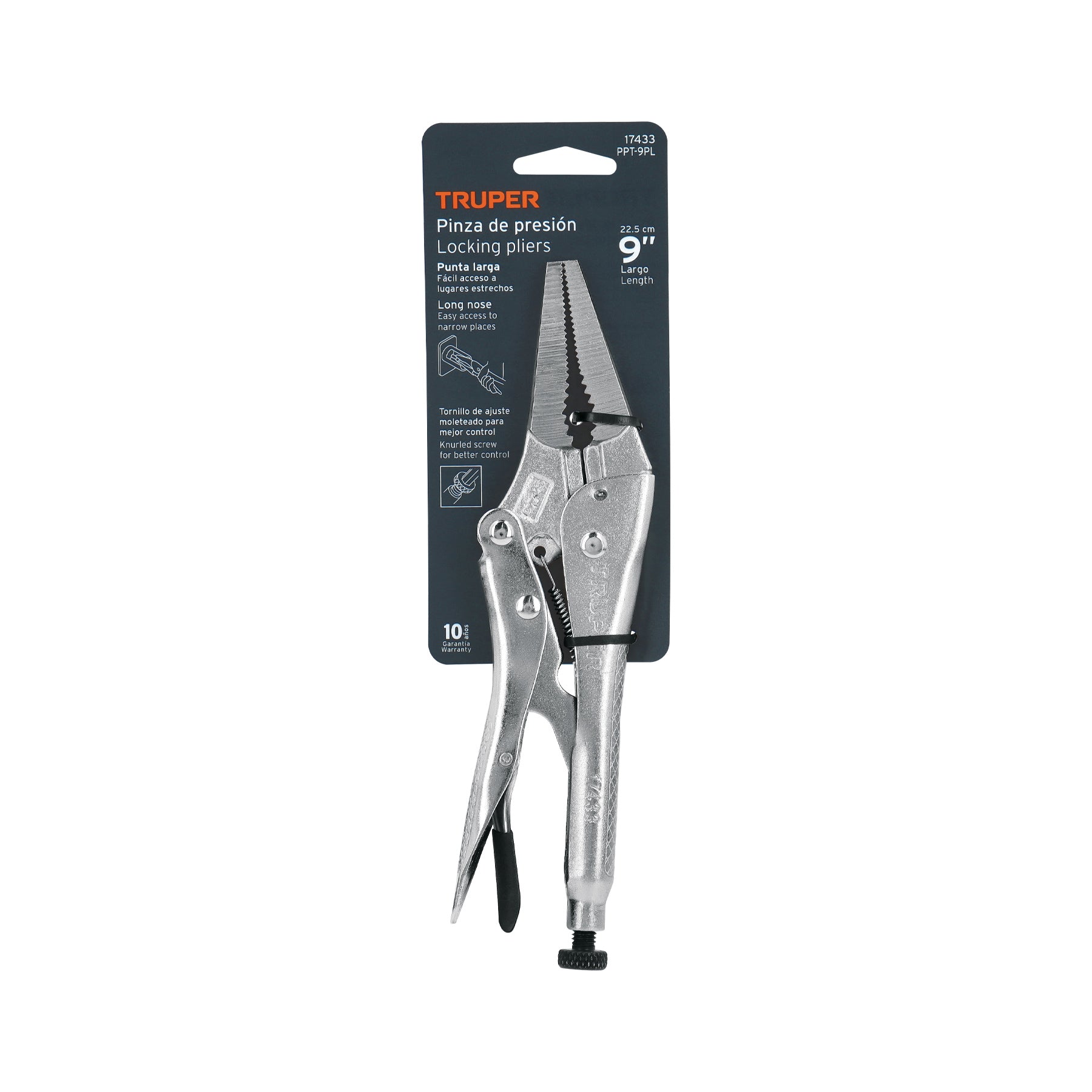 Pinza de presión 9", punta larga