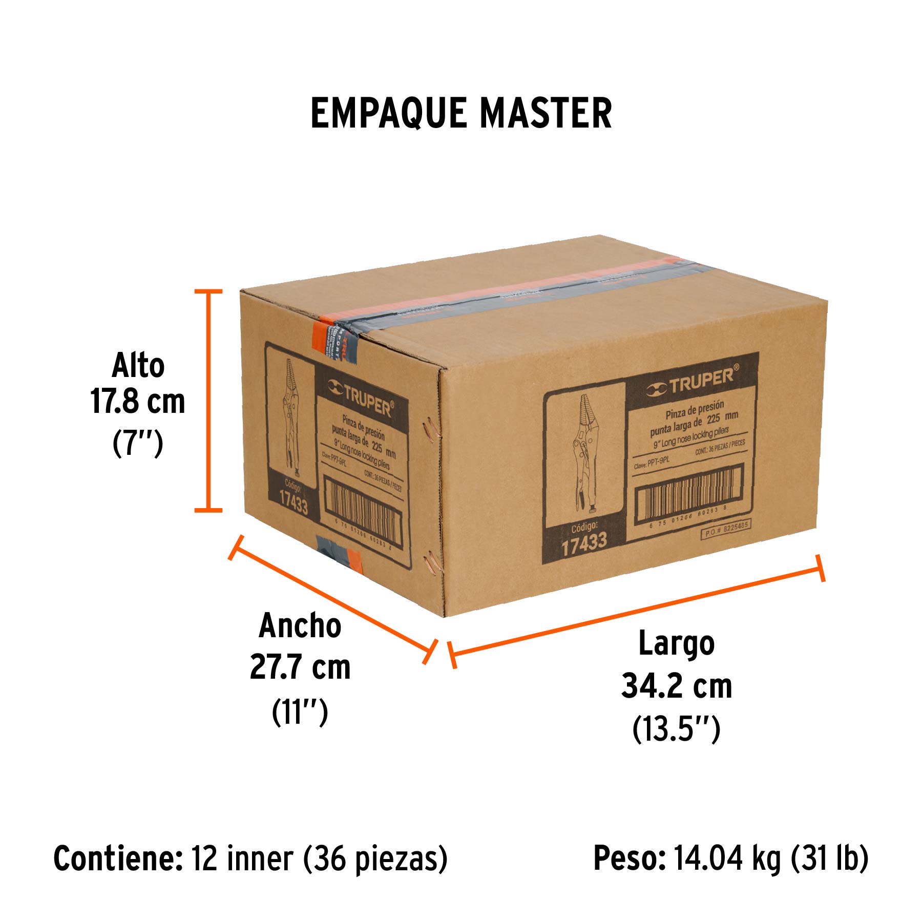 Pinza de presión 9", punta larga