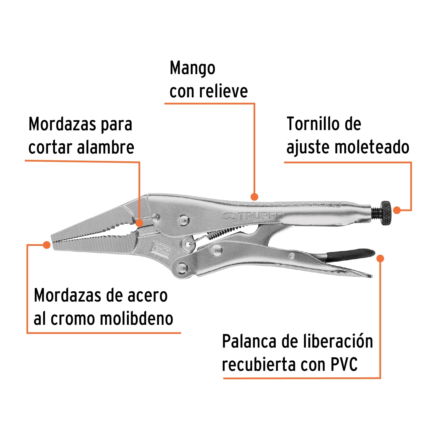 Pinza de presión 9", punta larga