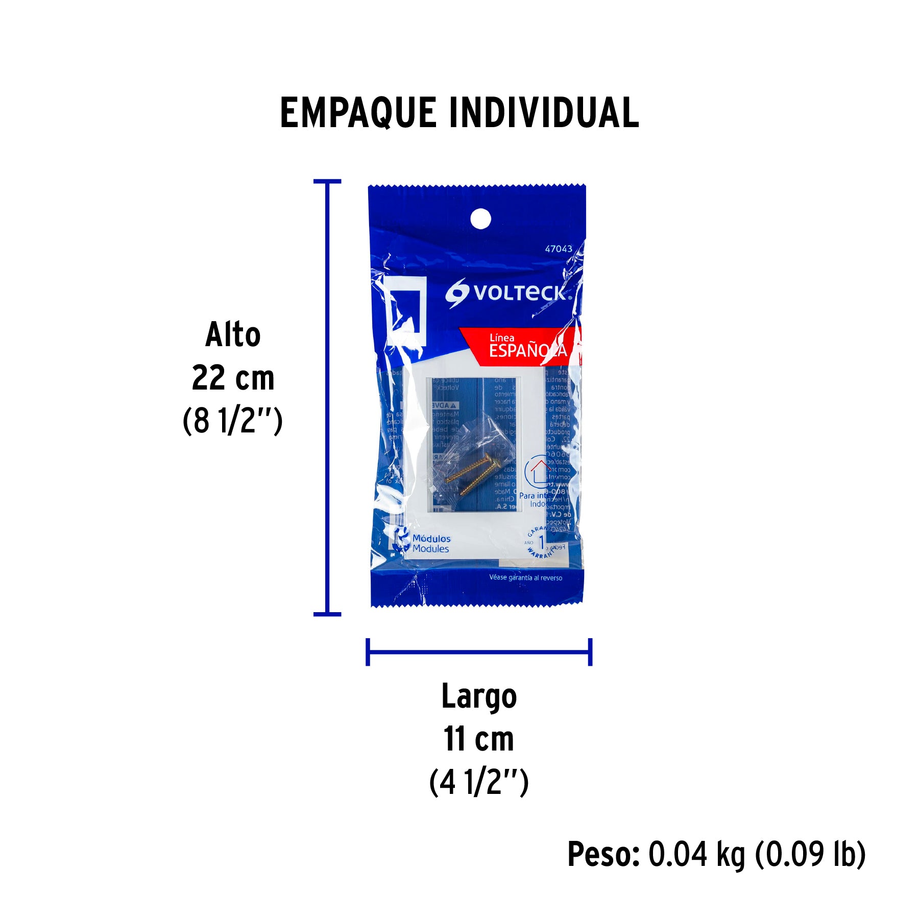 Placa 1 ventana, 3 módulos, línea Española, color blanco