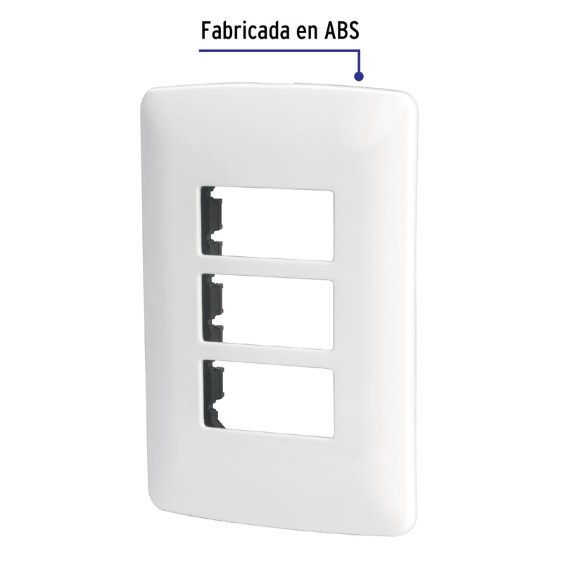 Placa 3 módulos de ABS, línea Italiana, color blanco