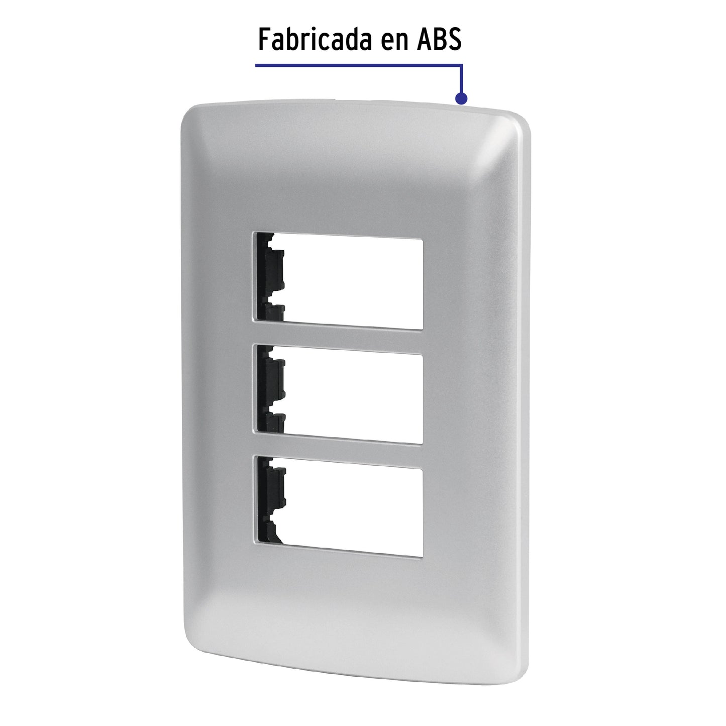 Placa 3 módulos de ABS, línea Italiana, color plata