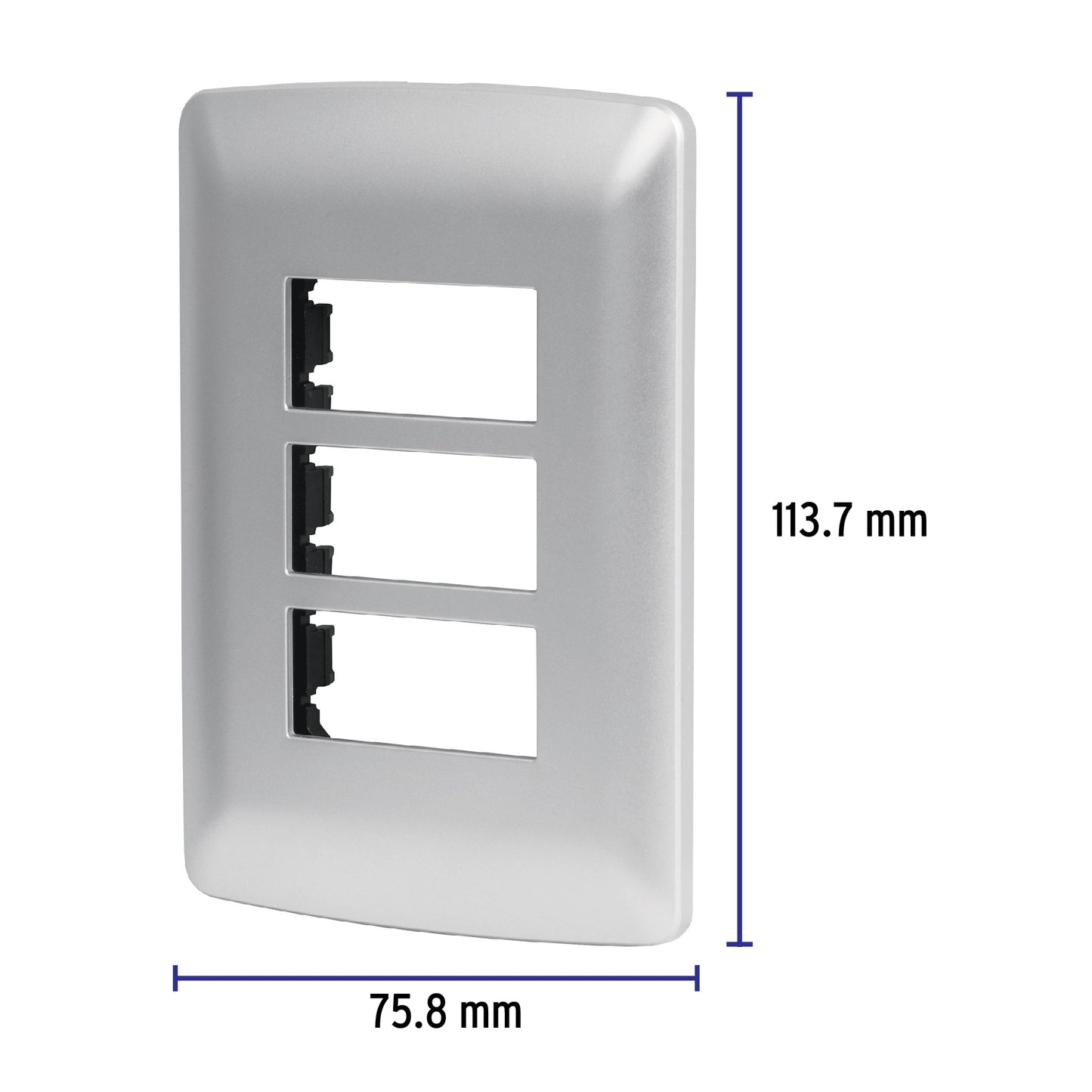 Placa 3 módulos de ABS, línea Italiana, color plata