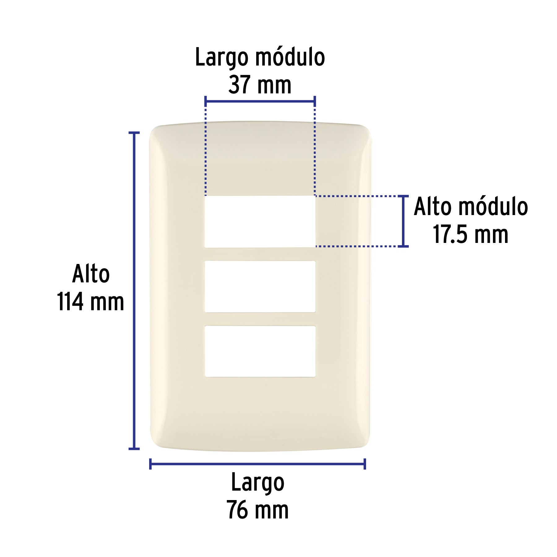 Placa 3 módulos de ABS, línea Italiana, color marfil