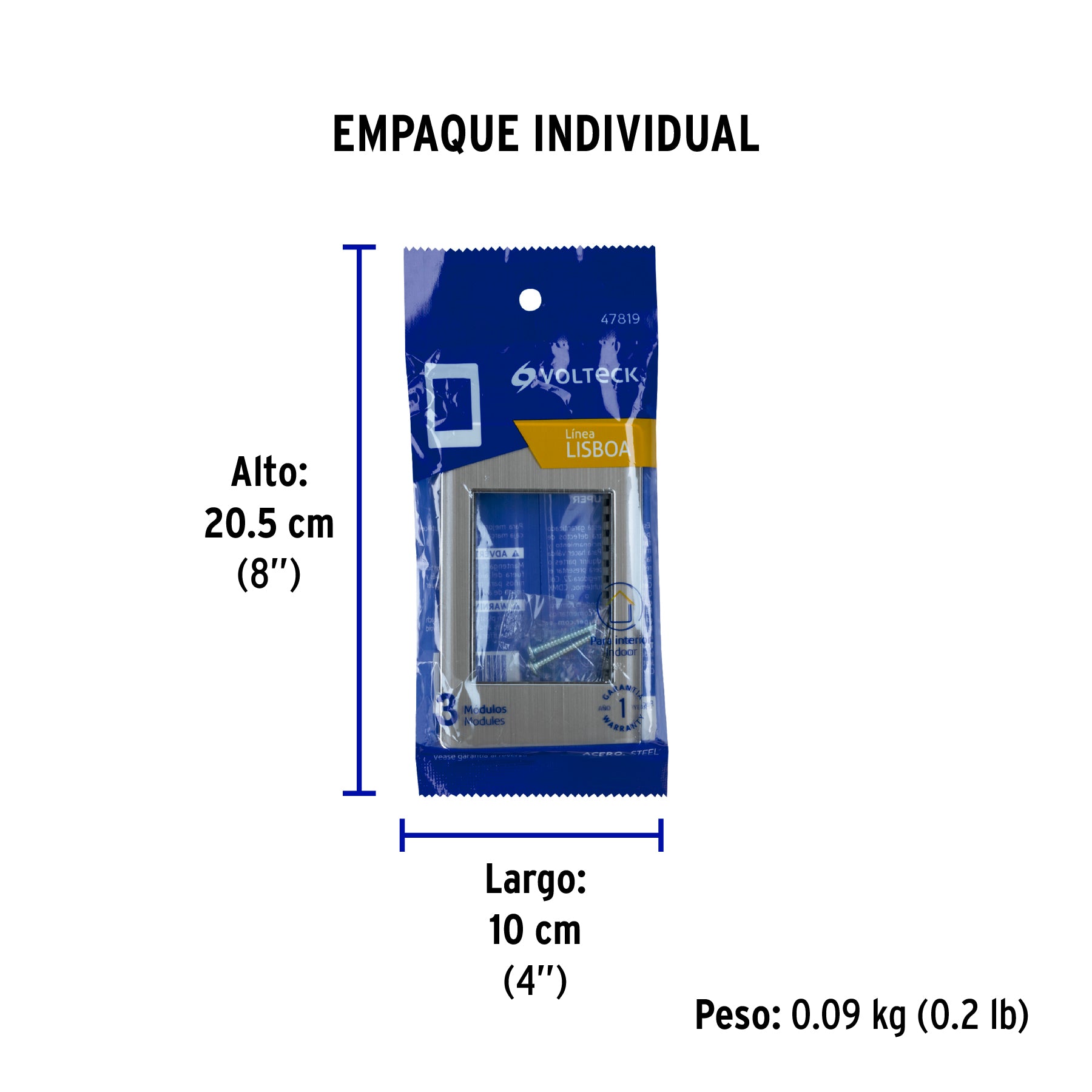 Placa de acero inox con 1 ventana 3 módulos, línea Lisboa