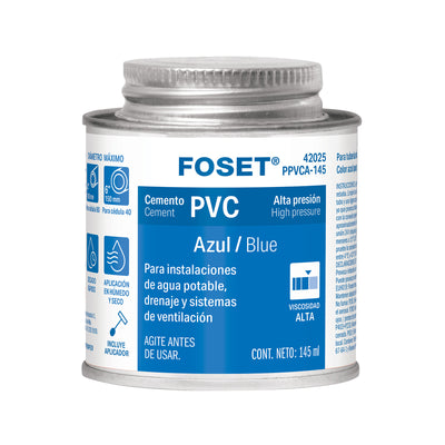 Cemento azul para PVC, hasta 12", bote 145 ml