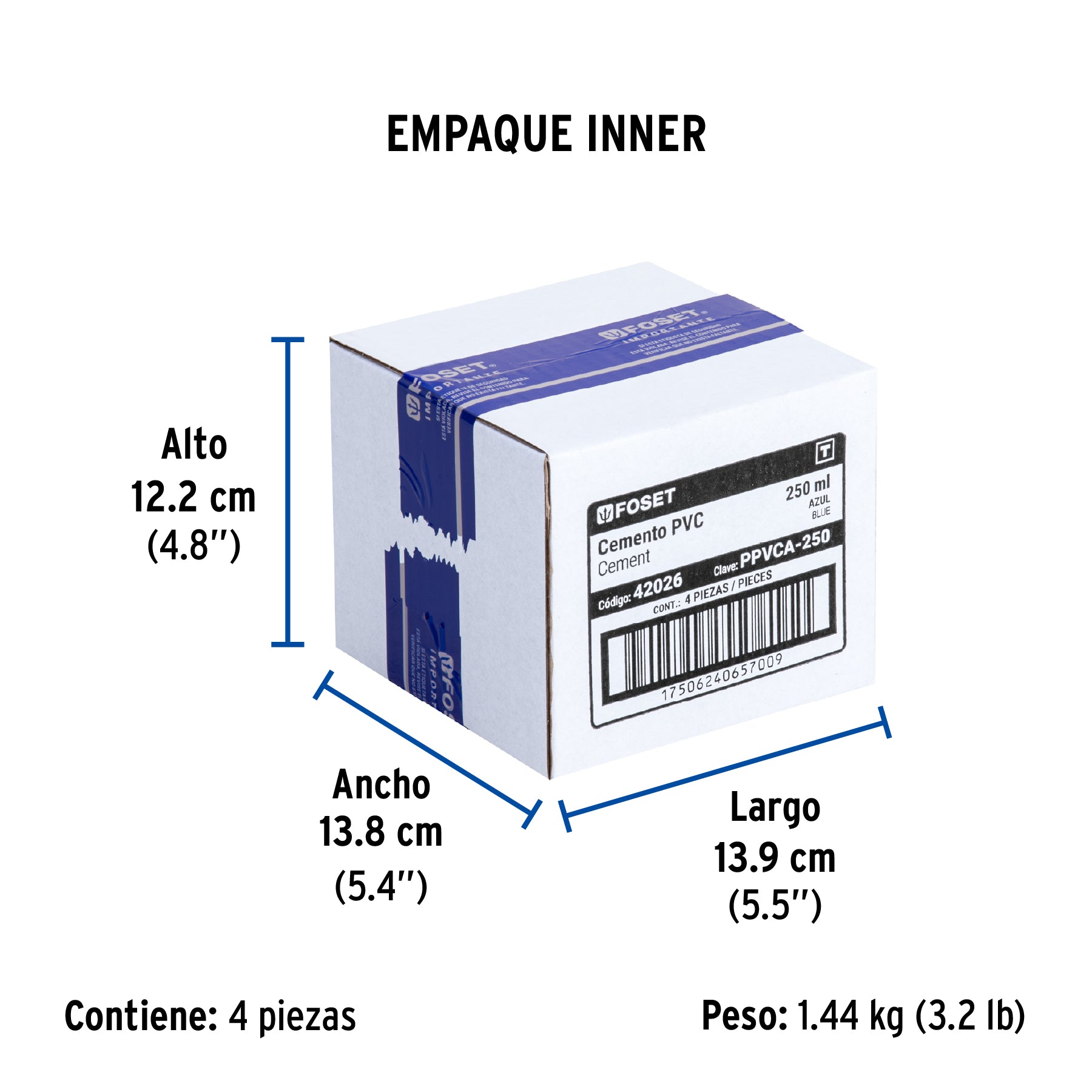 Cemento azul para PVC, hasta 12", bote 250 ml