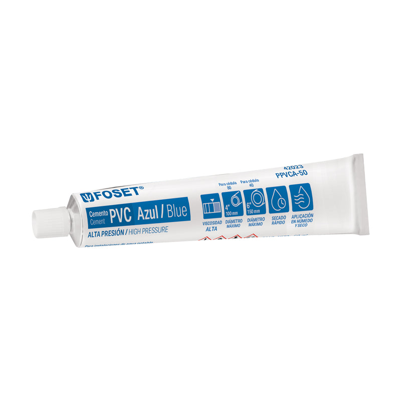 Cemento azul para PVC, hasta 12", tubo 50 g