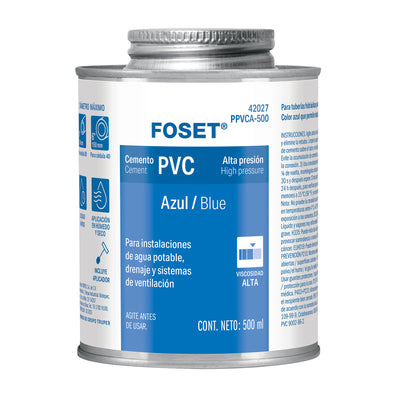 Cemento azul para PVC, hasta 12", bote 500 ml