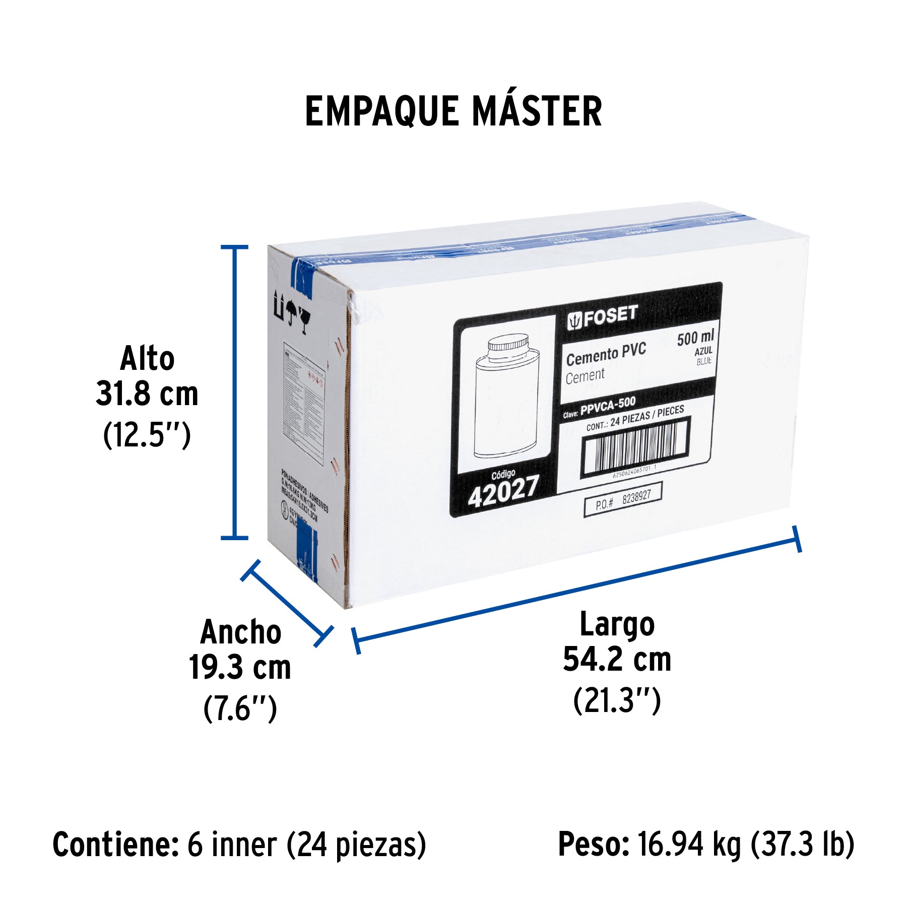 Cemento azul para PVC, hasta 12", bote 500 ml