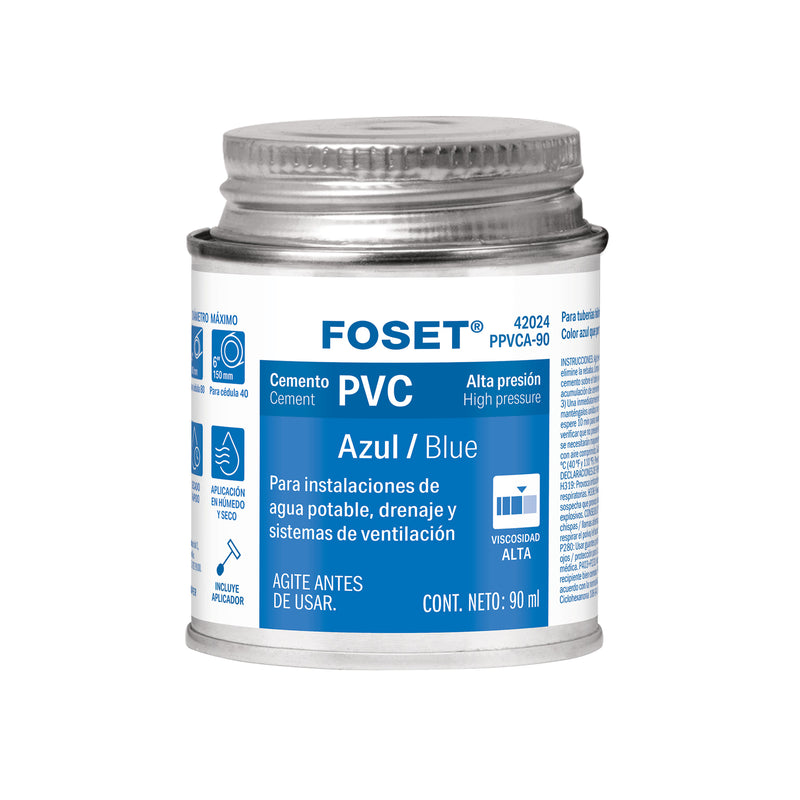 Cemento azul para PVC, hasta 12", bote 90 ml