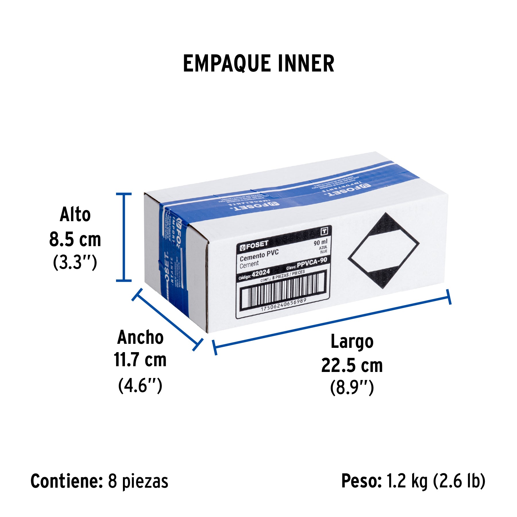 Cemento azul para PVC, hasta 12", bote 90 ml