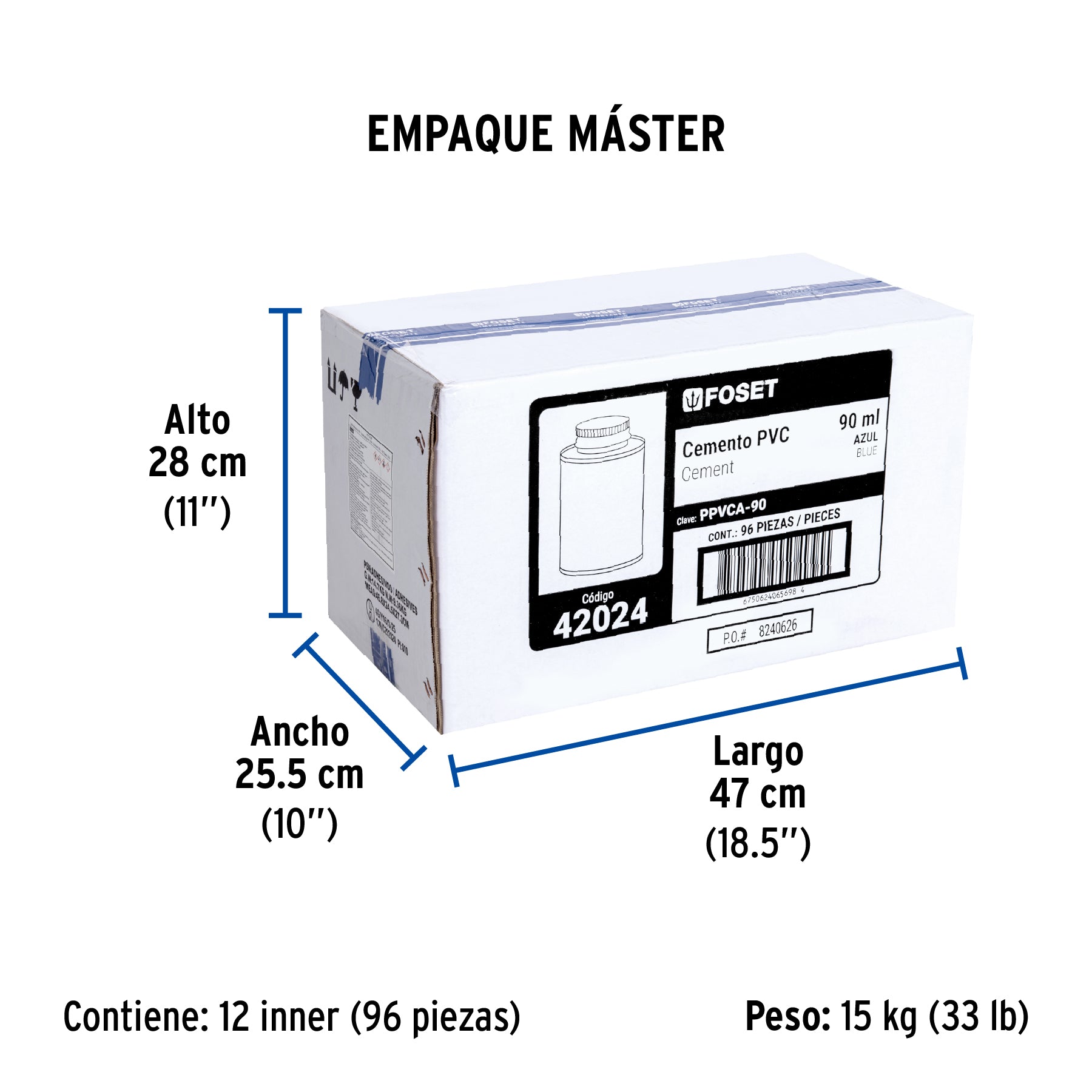 Cemento azul para PVC, hasta 12", bote 90 ml