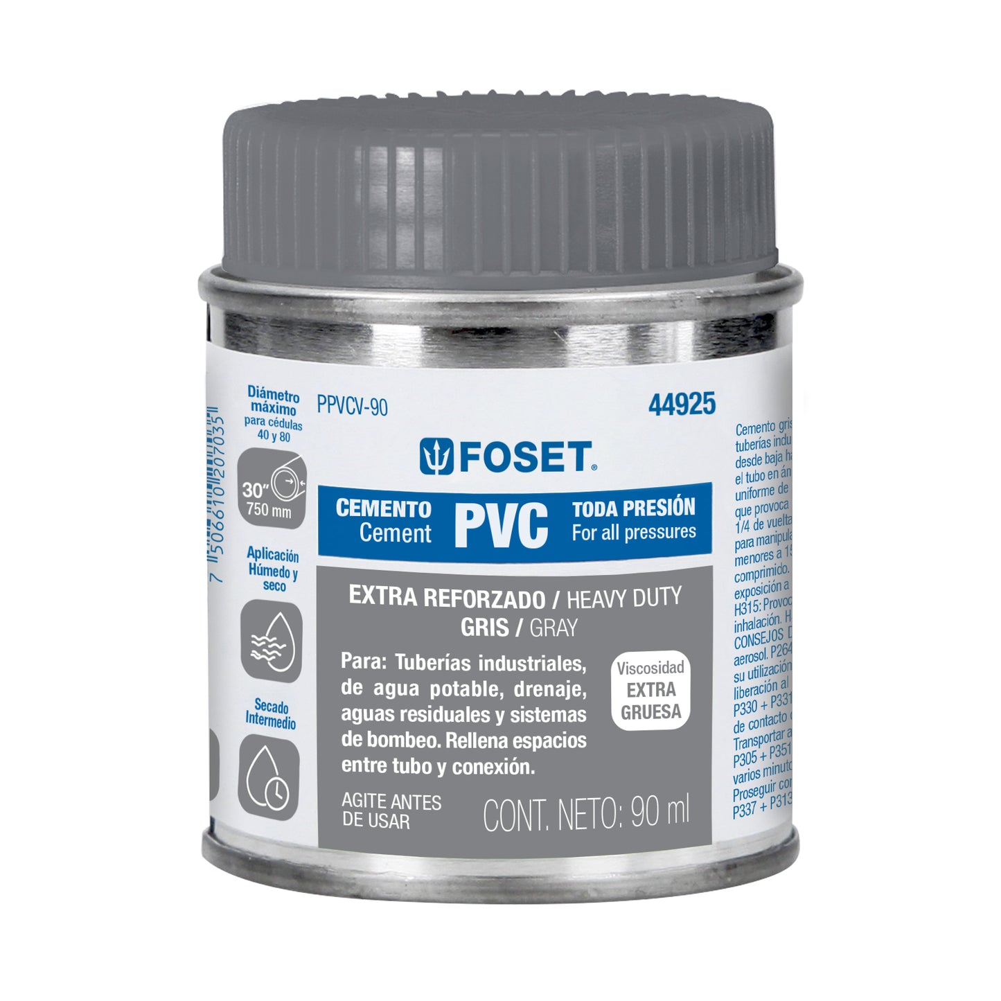 Cemento para PVC en bote de 90 ml, alta viscosidad, Foset