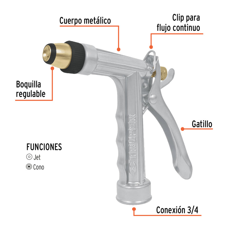 Pistola metálica reforzada 2 funciones boq. reg