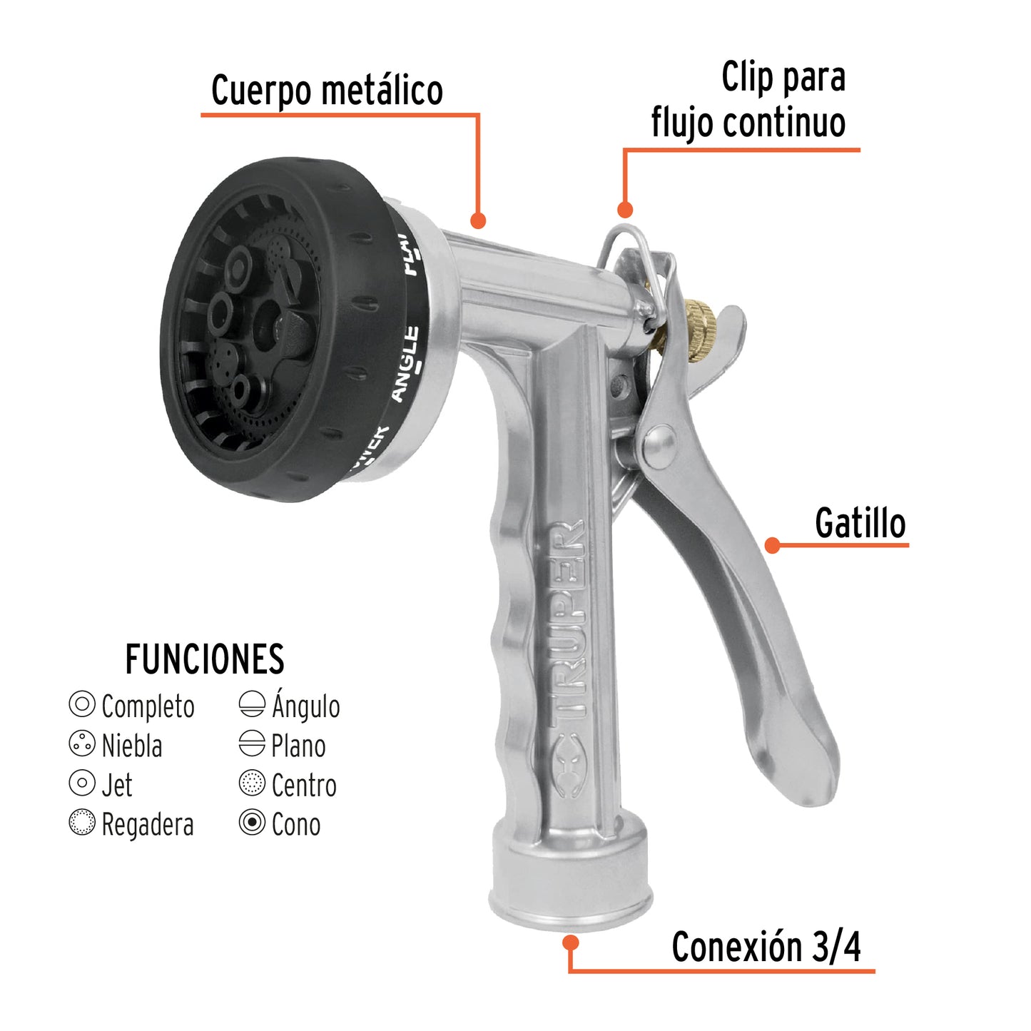 Pistola metálica reforzada 8 funciones