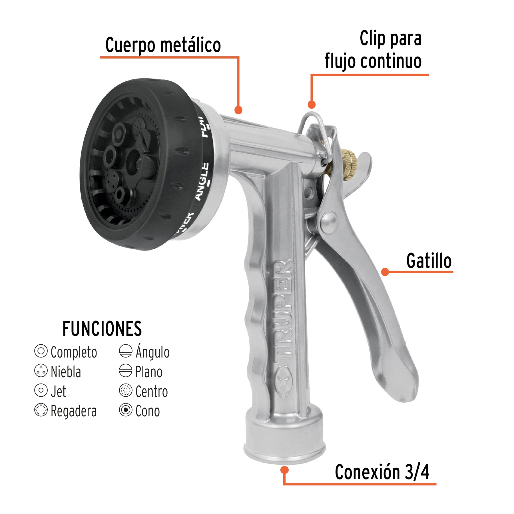 Pistola metálica reforzada 8 funciones