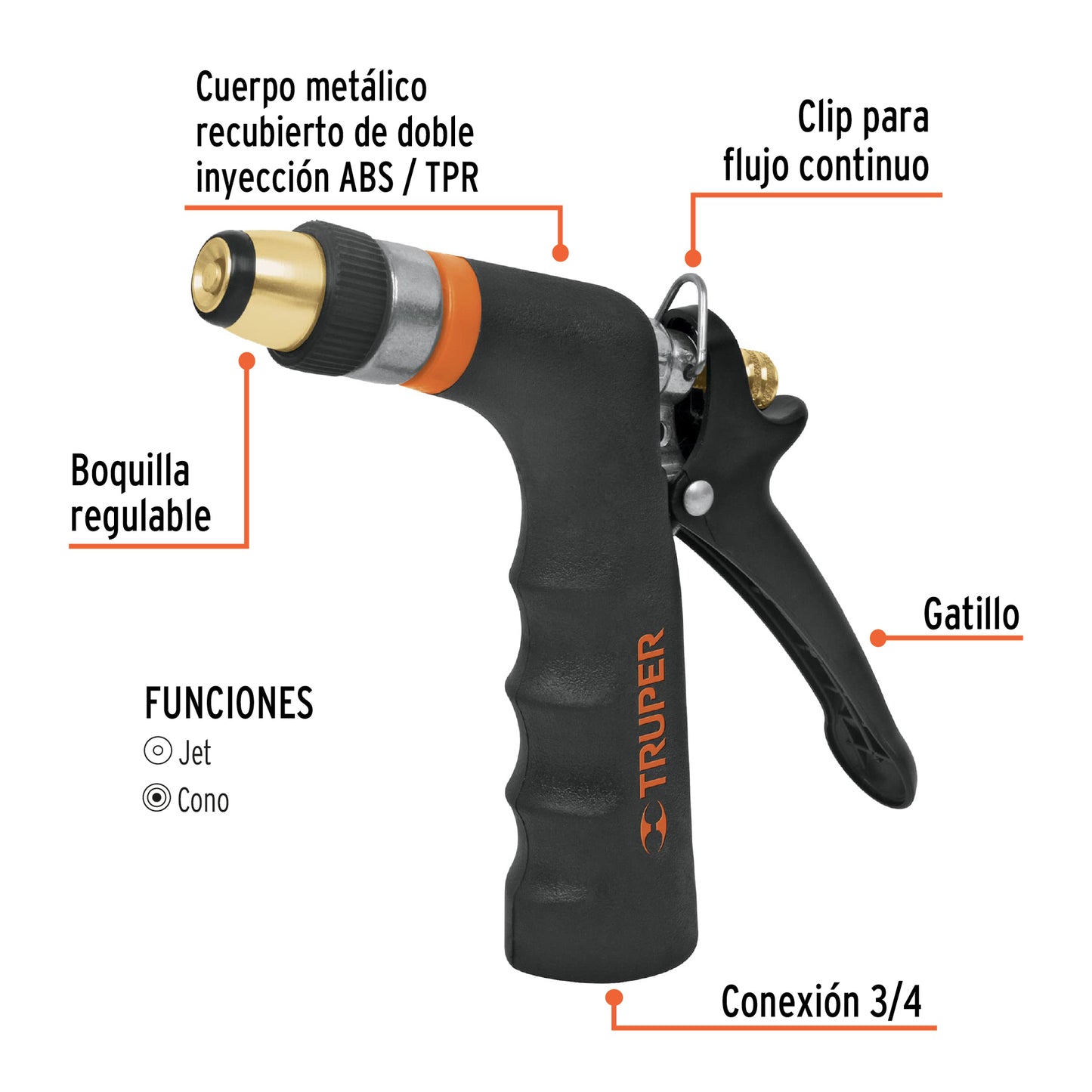Pistola metálica 2 funciones con boquilla