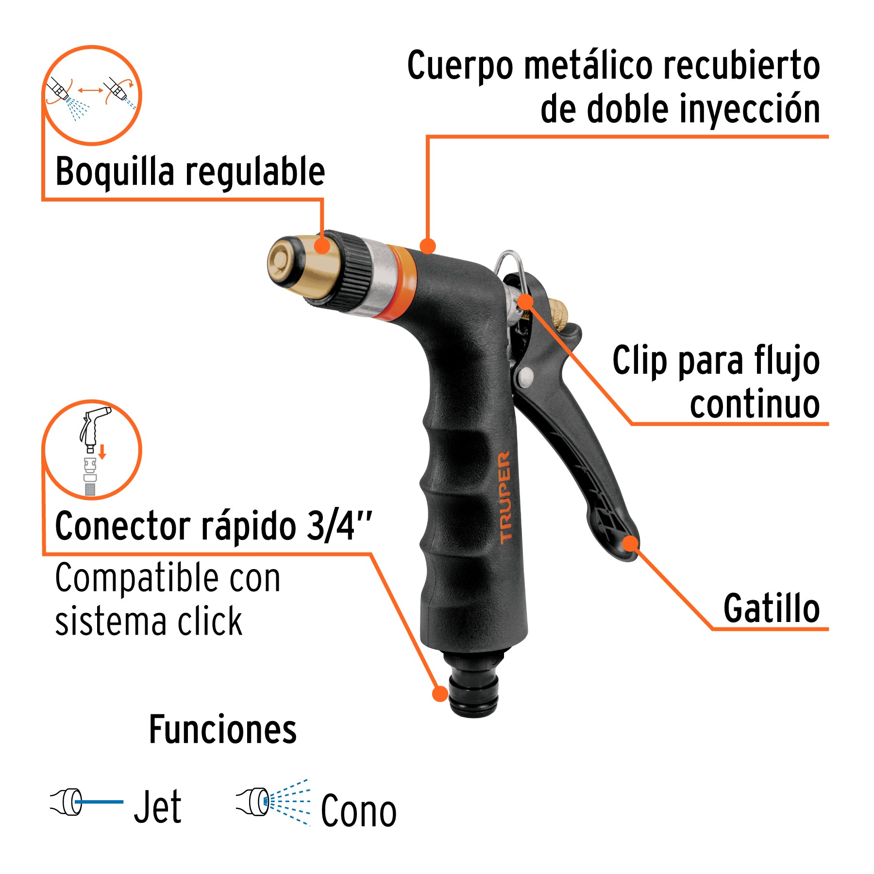 Pistola metálica 2 funciones con boquilla