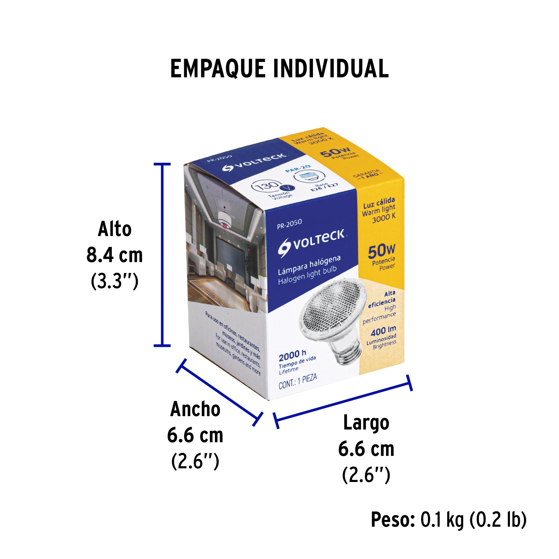 Foco de halógeno tipo PAR 20, 50 w, Volteck