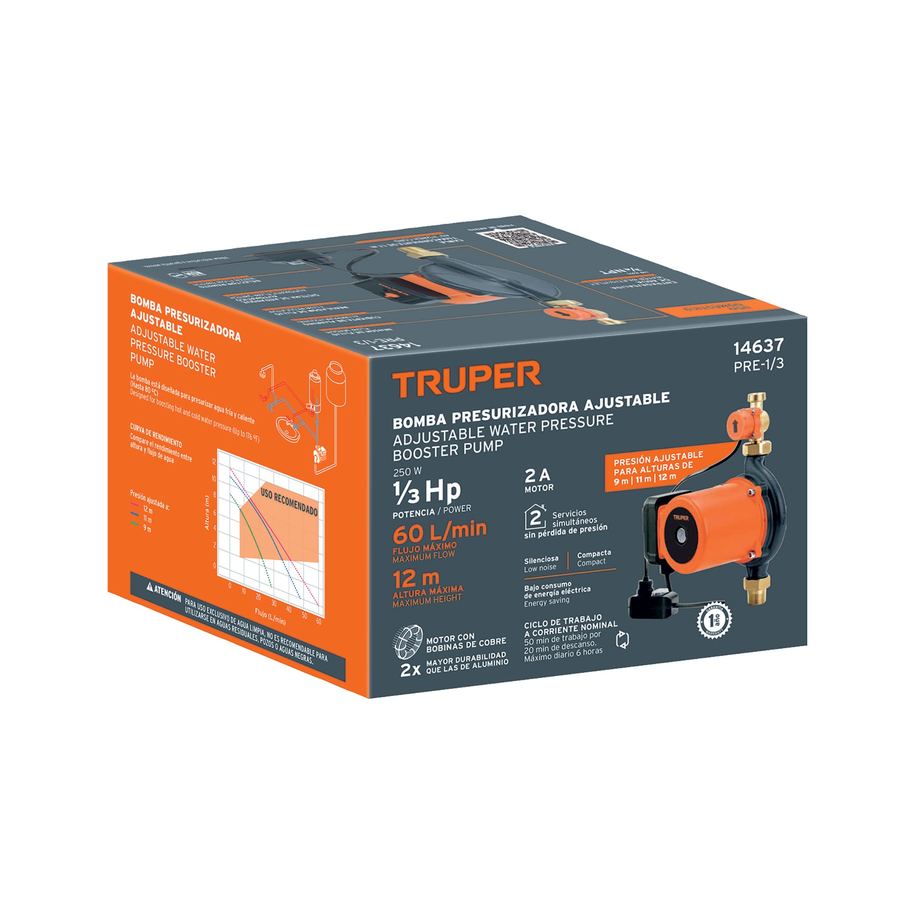 Bomba de agua con presurizador de 1/3 HP