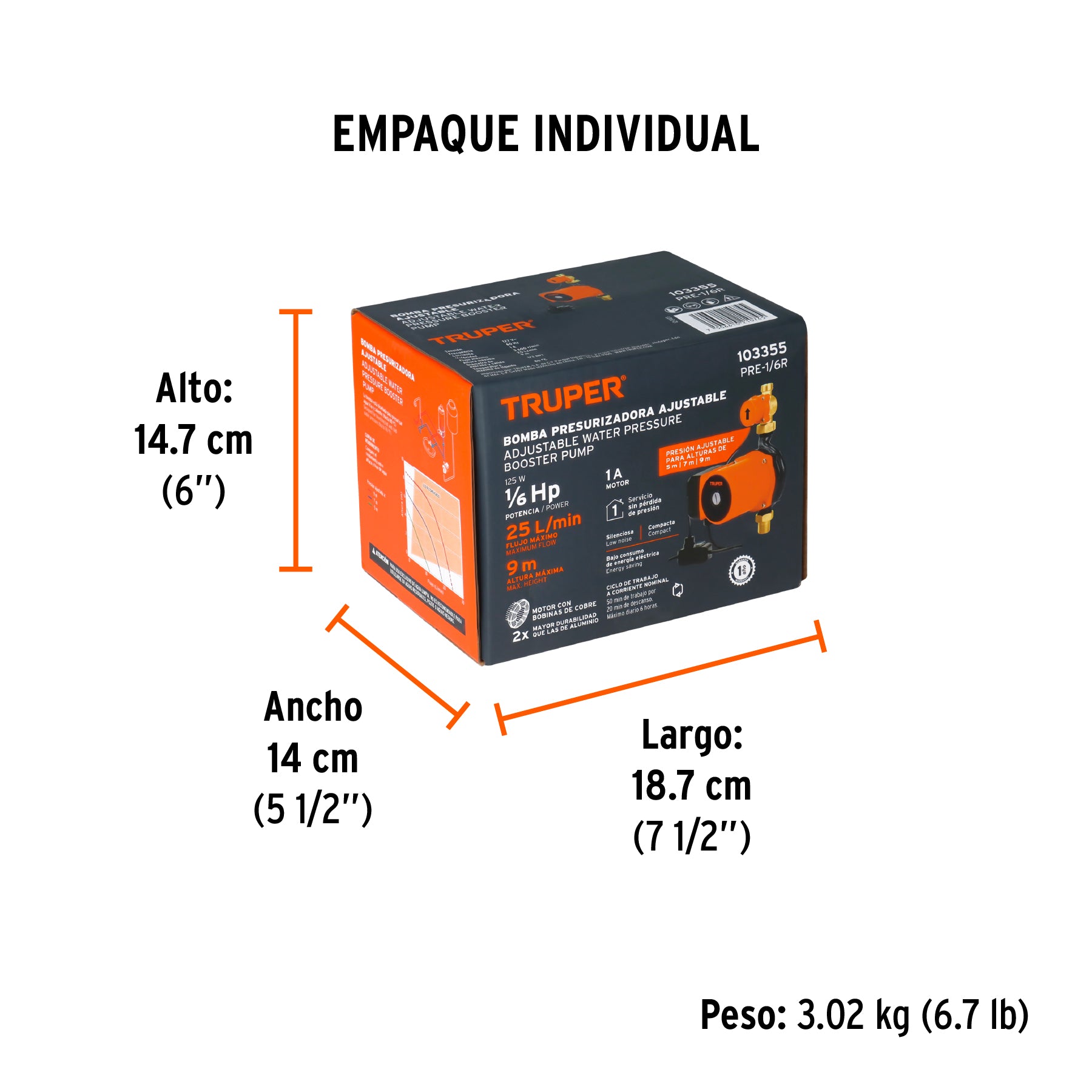 Bomba presurizadora 1/6 HP, con sensor regulable, Truper