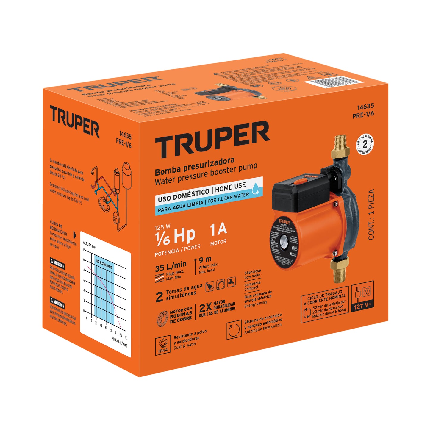 Bomba de agua con presurizador de 1/6 HP