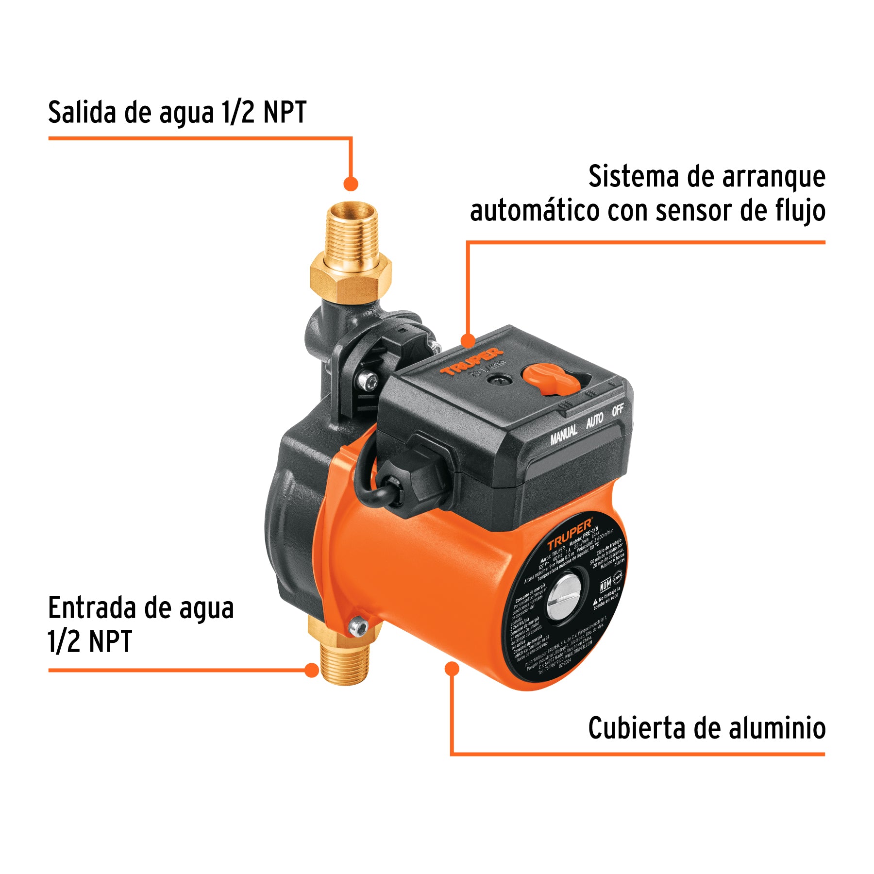 Bomba de agua con presurizador de 1/6 HP