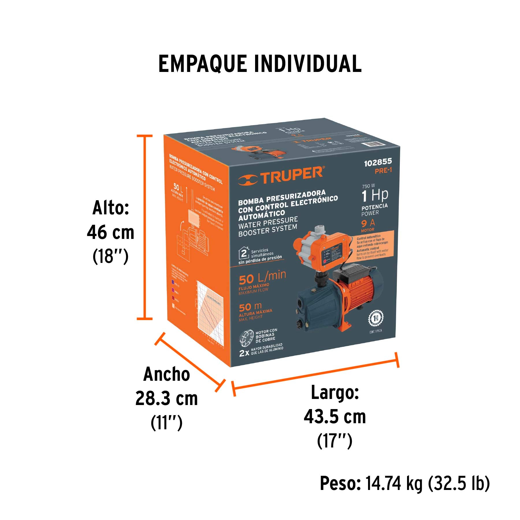 Bomba presurizadora jet hierro 1 HP con control, Truper