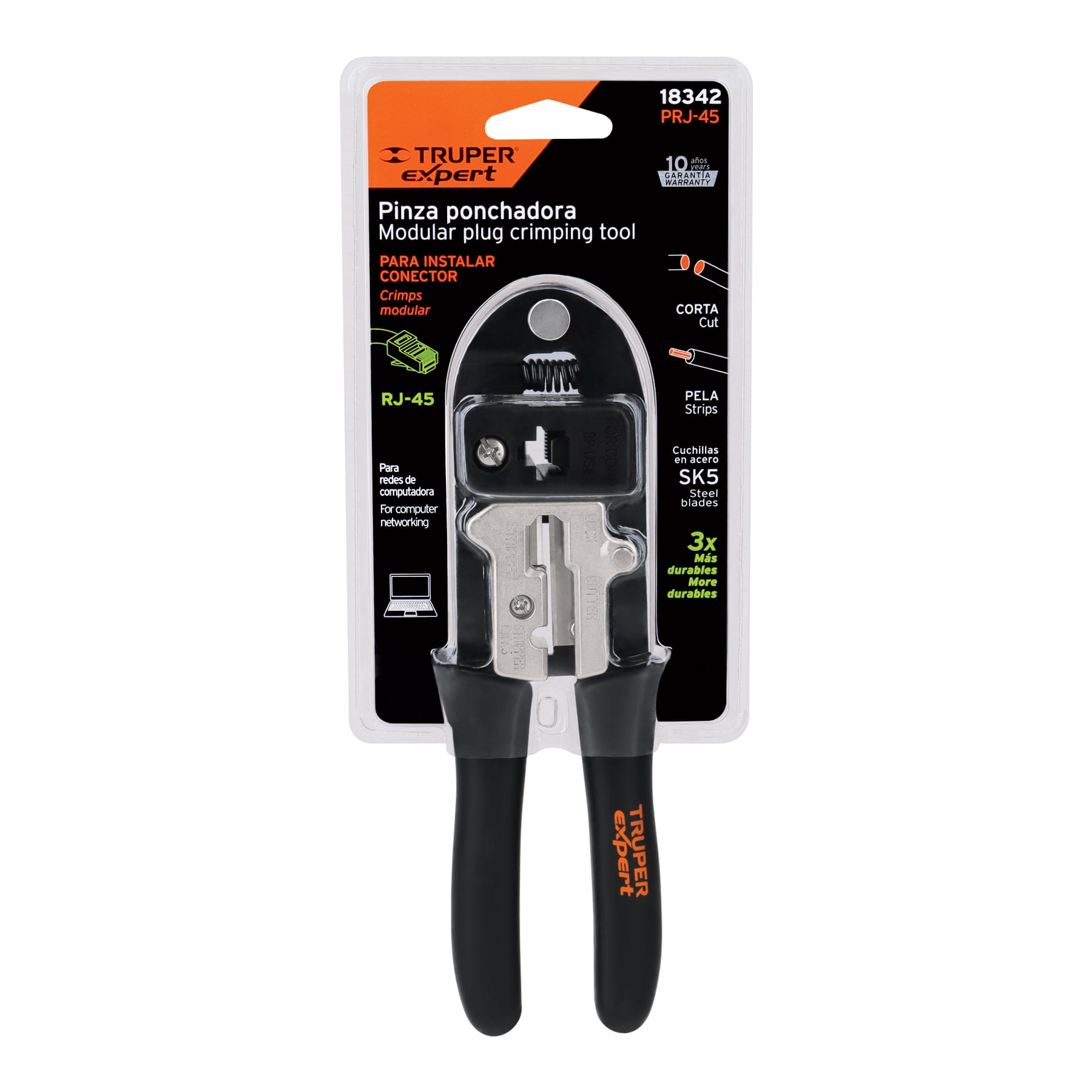 Pinza ponchadora, módulos intercambiables, cables rj-45