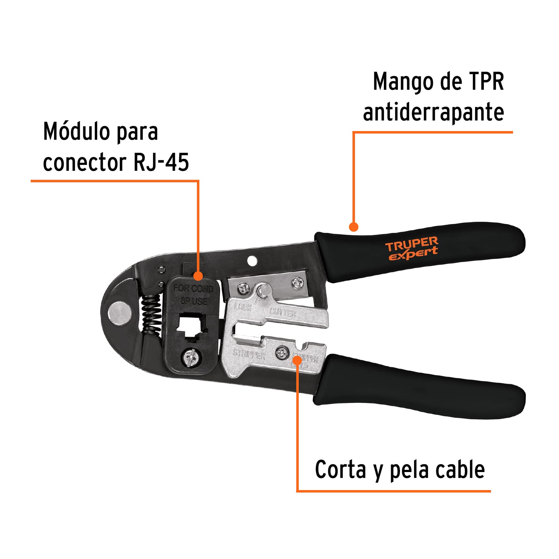 Pinza ponchadora, módulos intercambiables, cables rj-45