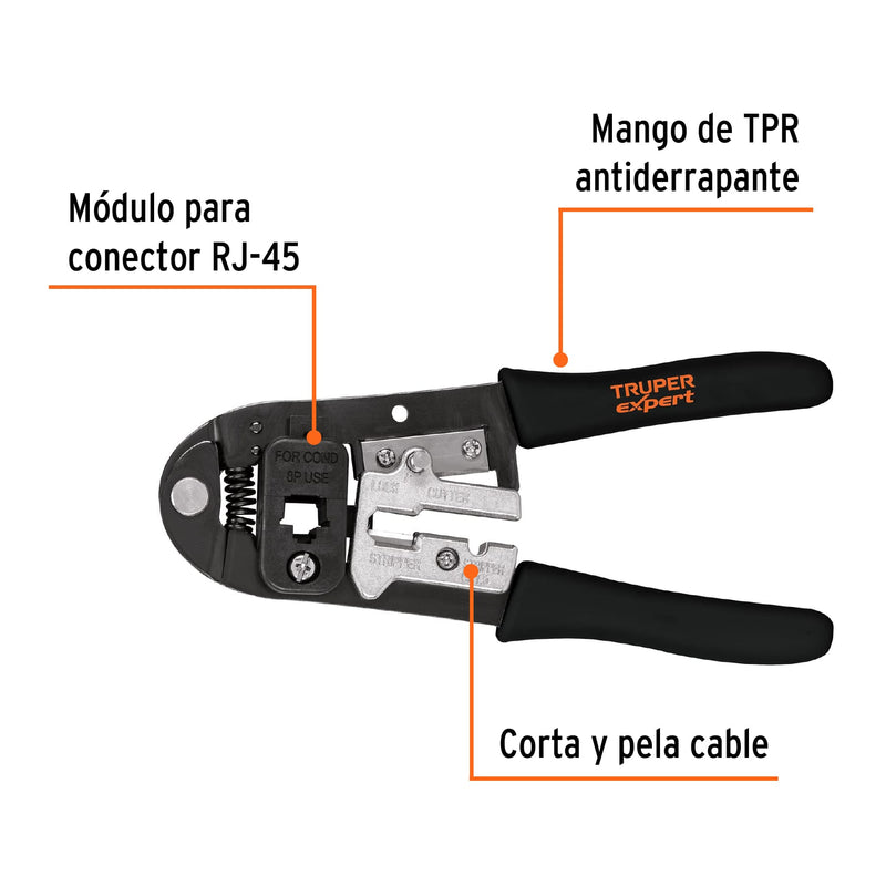 Pinza ponchadora, módulos intercambiables, cables rj-45