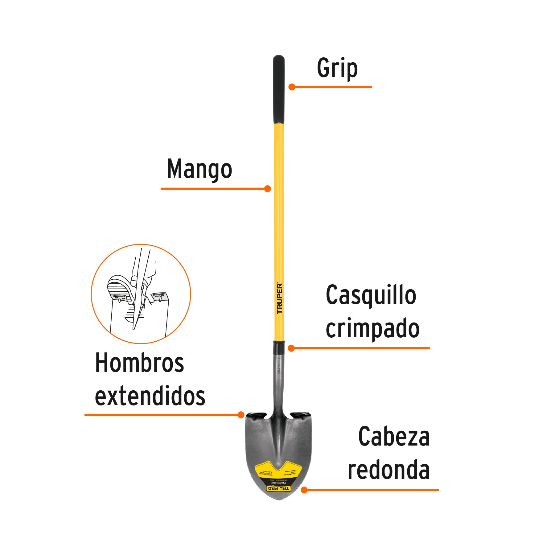 Pala tru glass redonda, mango largo