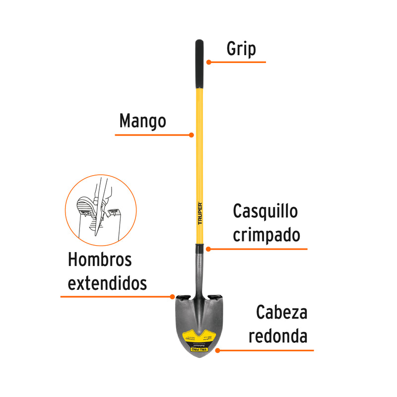 Pala tru glass redonda, mango largo