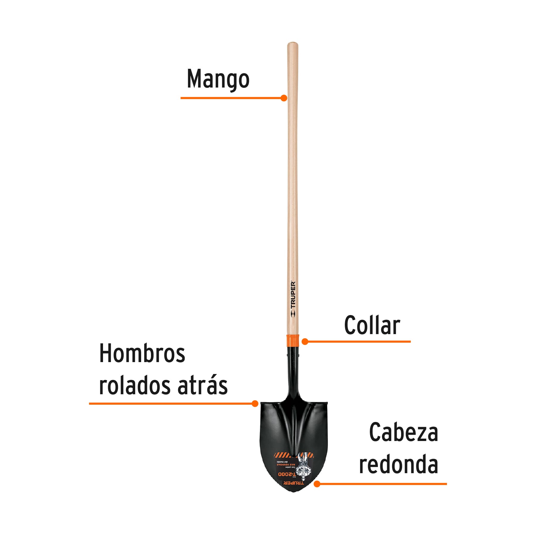 Pala t-2000 redonda, mango largo 45"