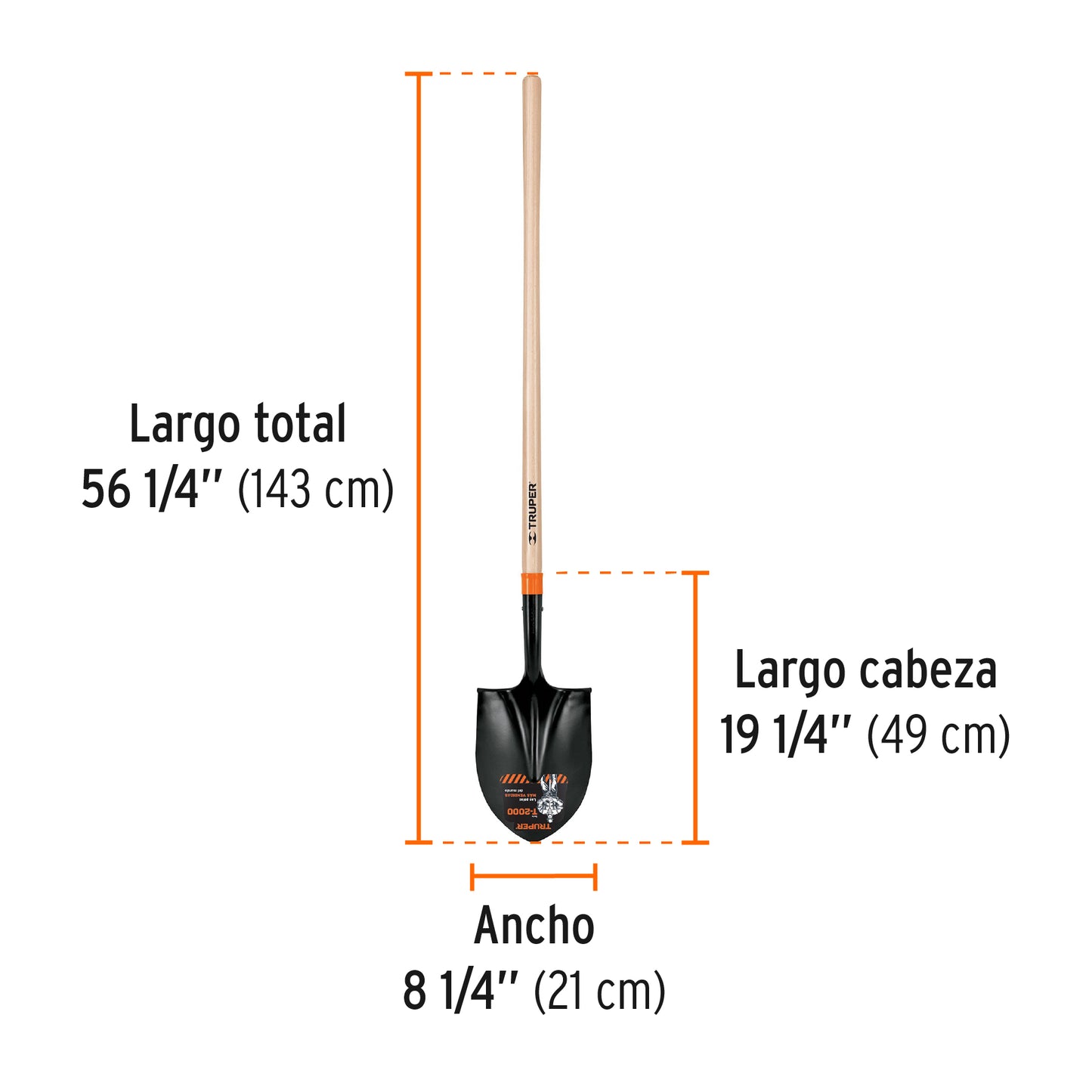 Pala t-2000 redonda, mango largo 45"