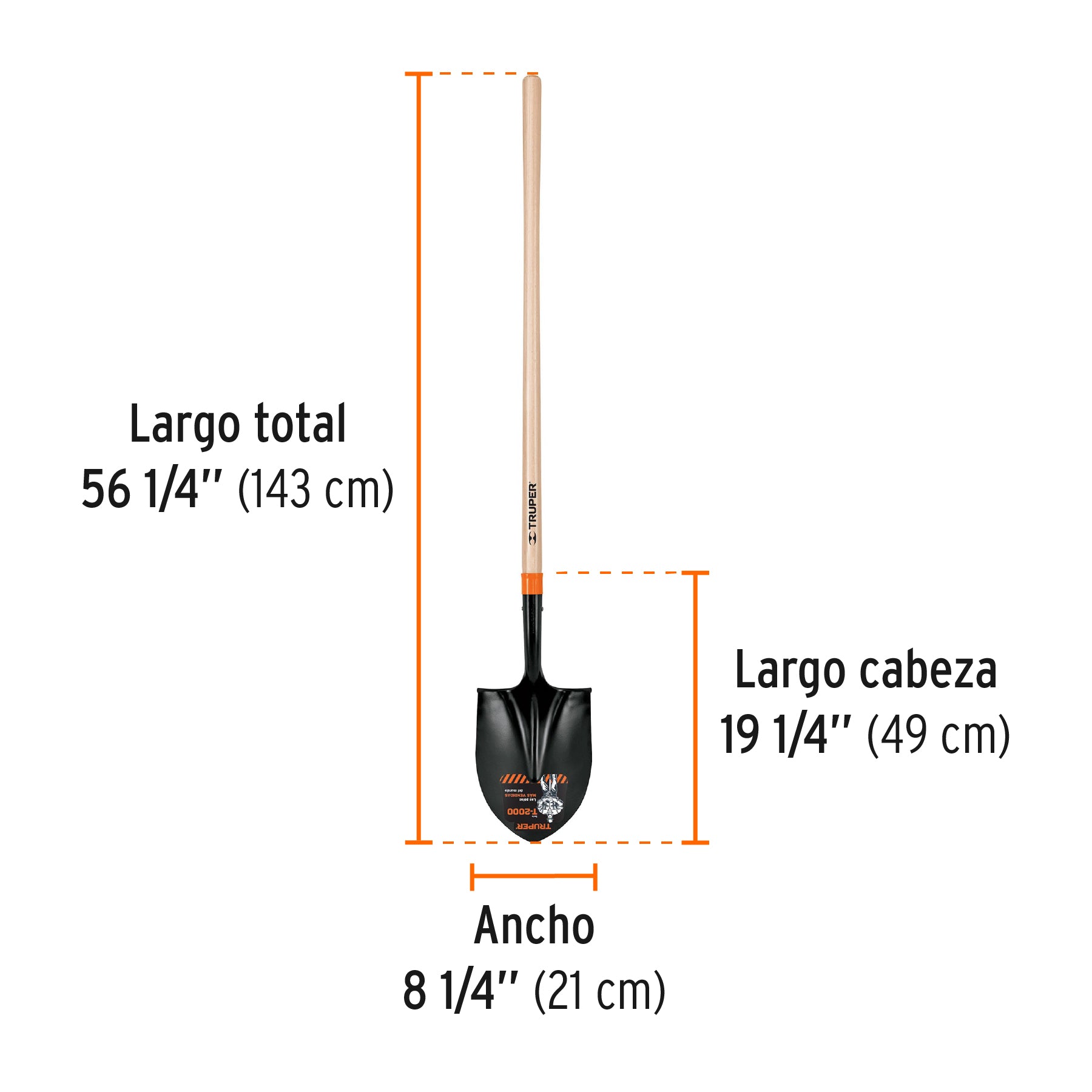 Pala t-2000 redonda, mango largo 45"