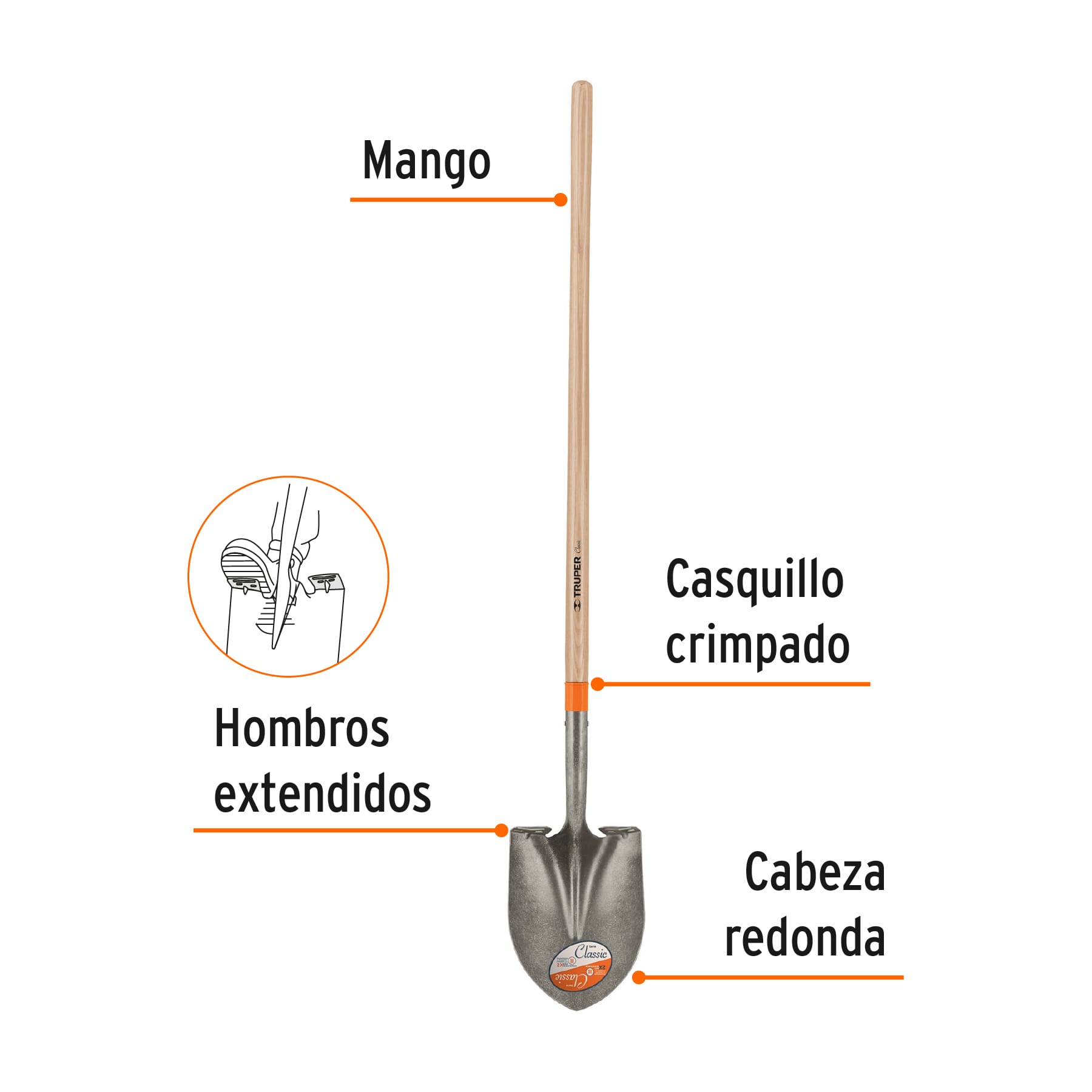 Pala classic redonda, mango largo