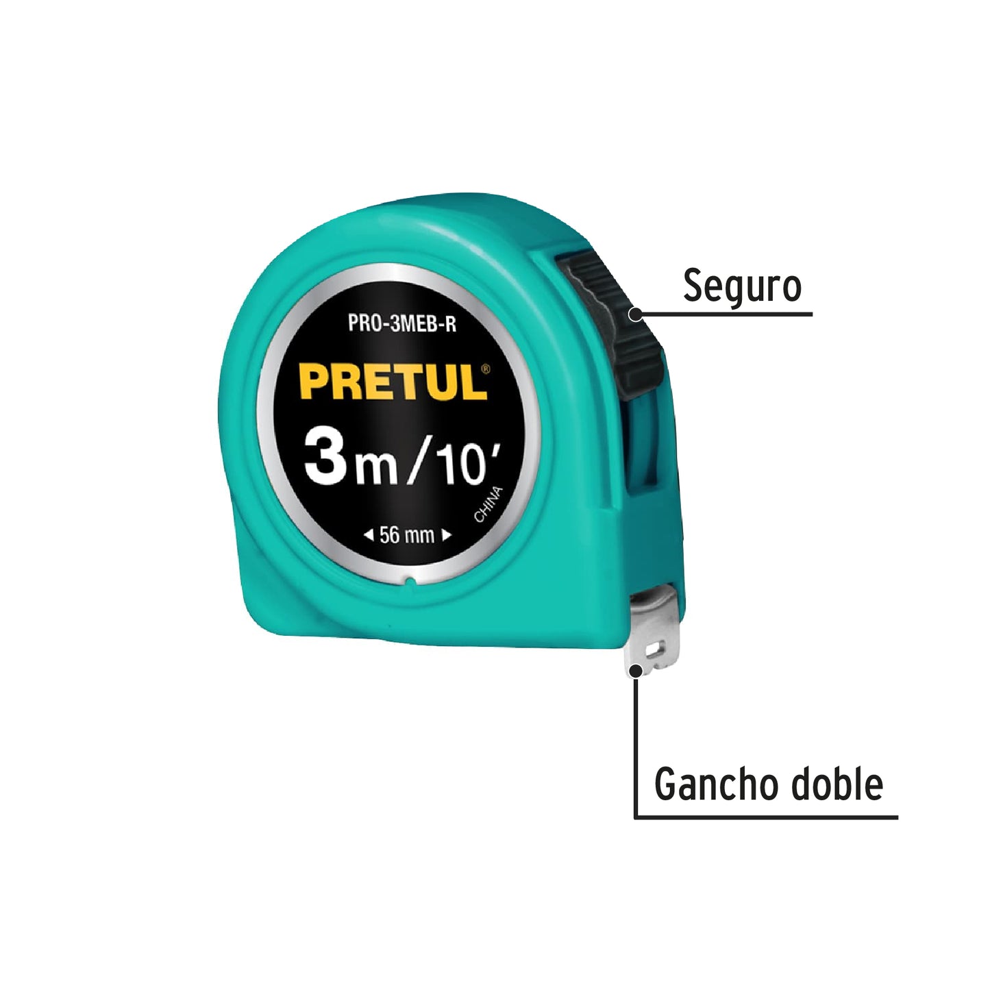 Flexómetro, rojo, 3 m, cinta 13 mm, Pretul, tarjeta plástica