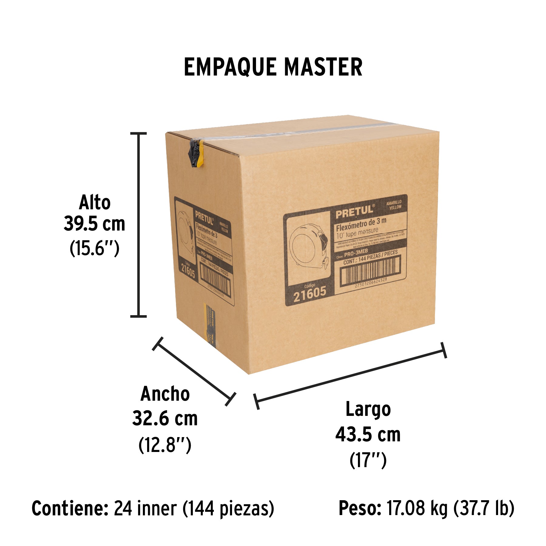 Flexómetro, amarillo, 3m,cinta 13mm, Pretul,tarjeta plástica