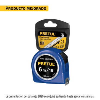 Flexómetro azul, 5.5m, cinta 19mm, Pretul, tarjeta plástica