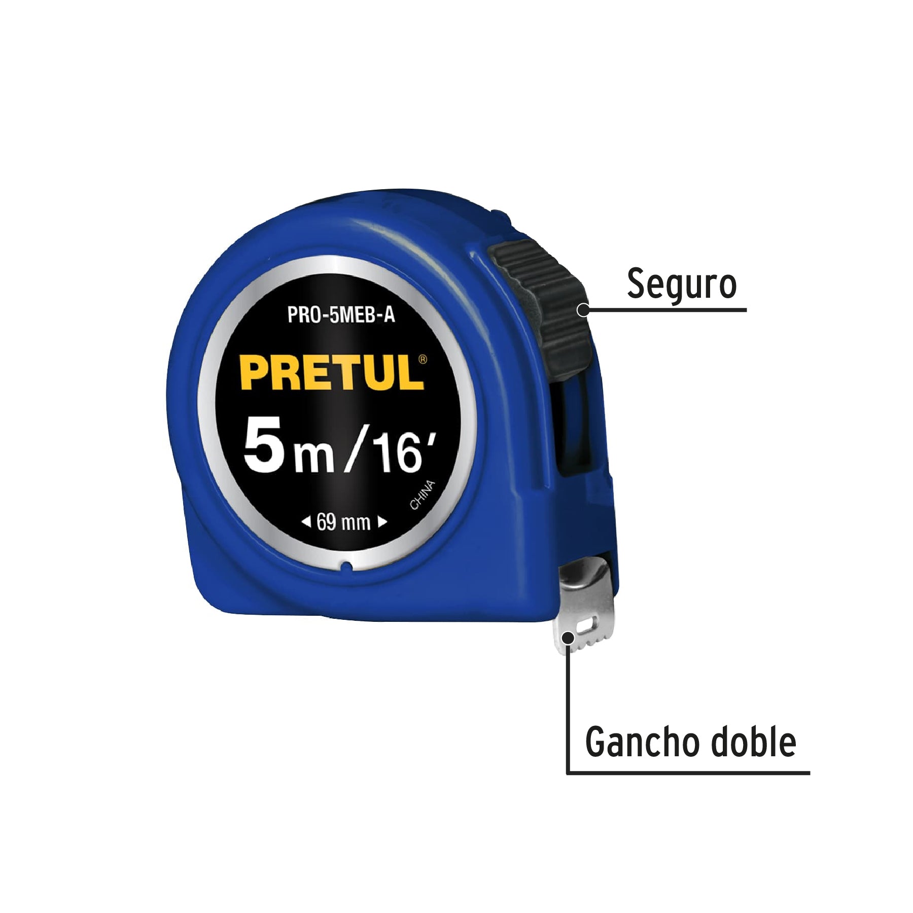 Flexómetro, azul, 5 m, cinta 19 mm, Pretul, tarjeta plástica