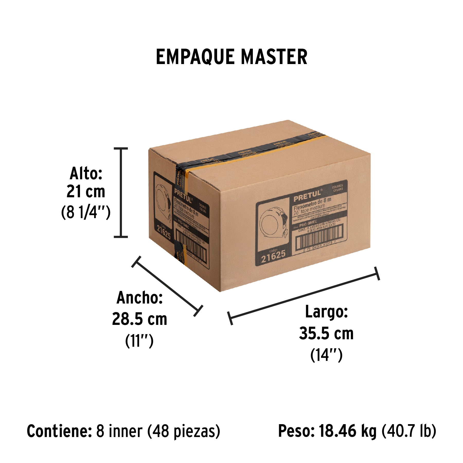 Flexómetros 8 m, cinta 25 mm en display box, Pretul
