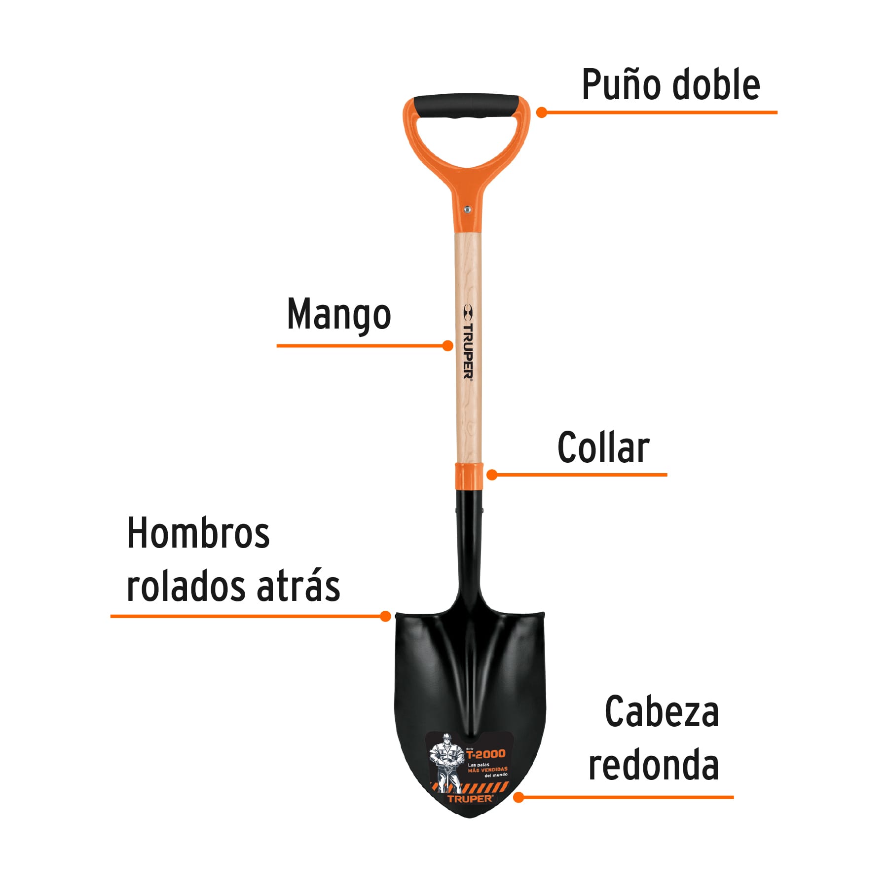 Pala redonda T-2000, puño doble 'Y', Truper