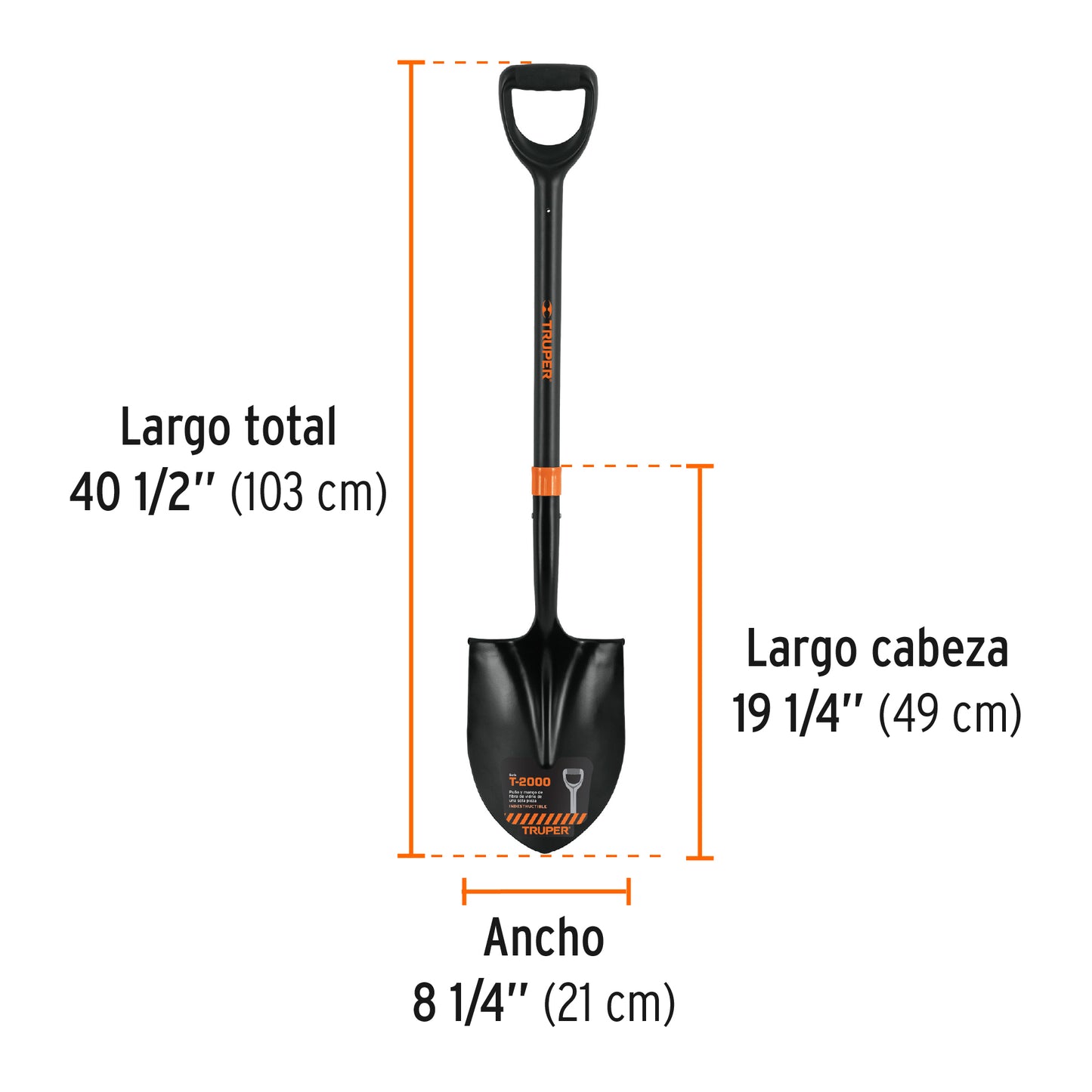 Pala redonda T-2000, puño 'Y' mango fibra de vidrio, Truper