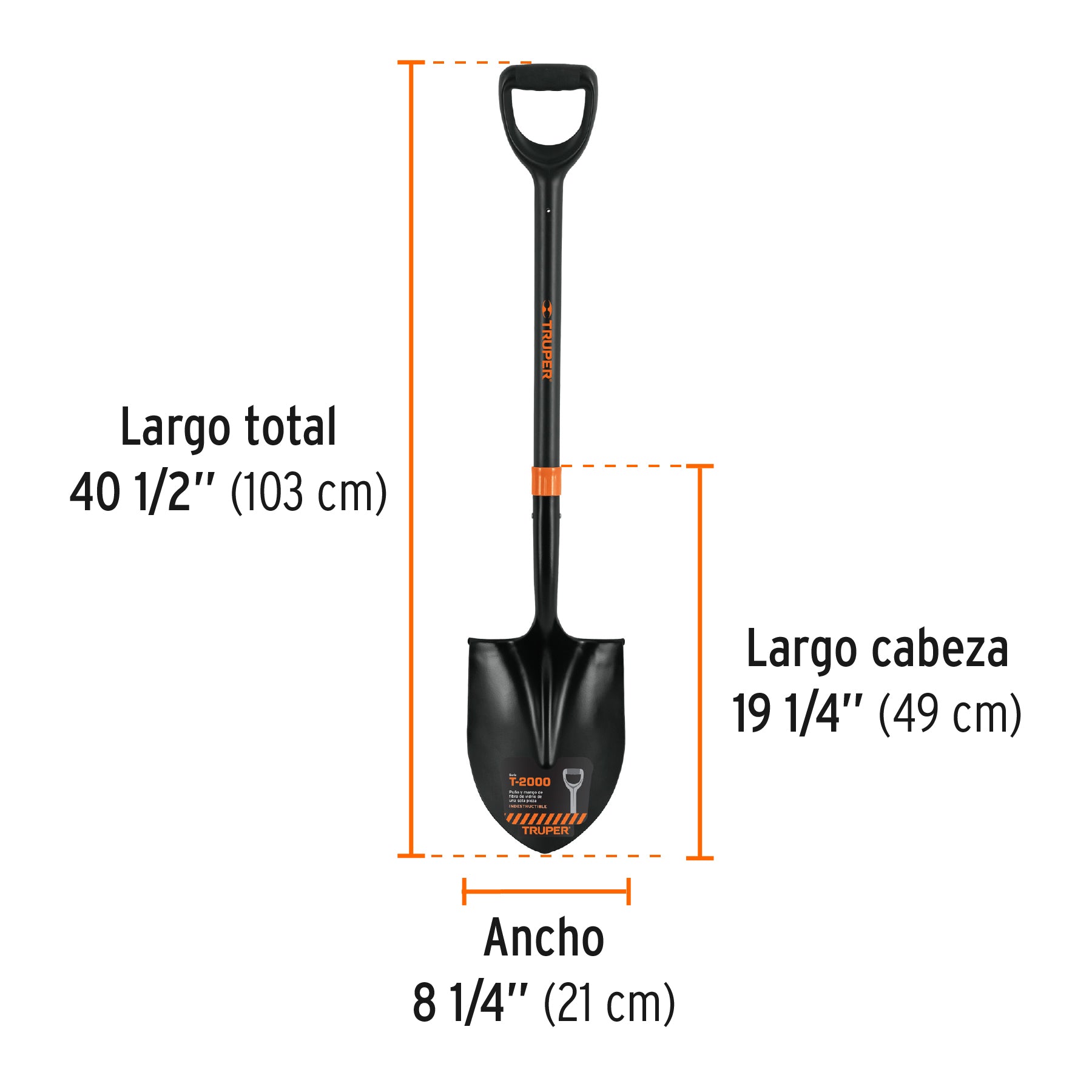 Pala redonda T-2000, puño 'Y' mango fibra de vidrio, Truper