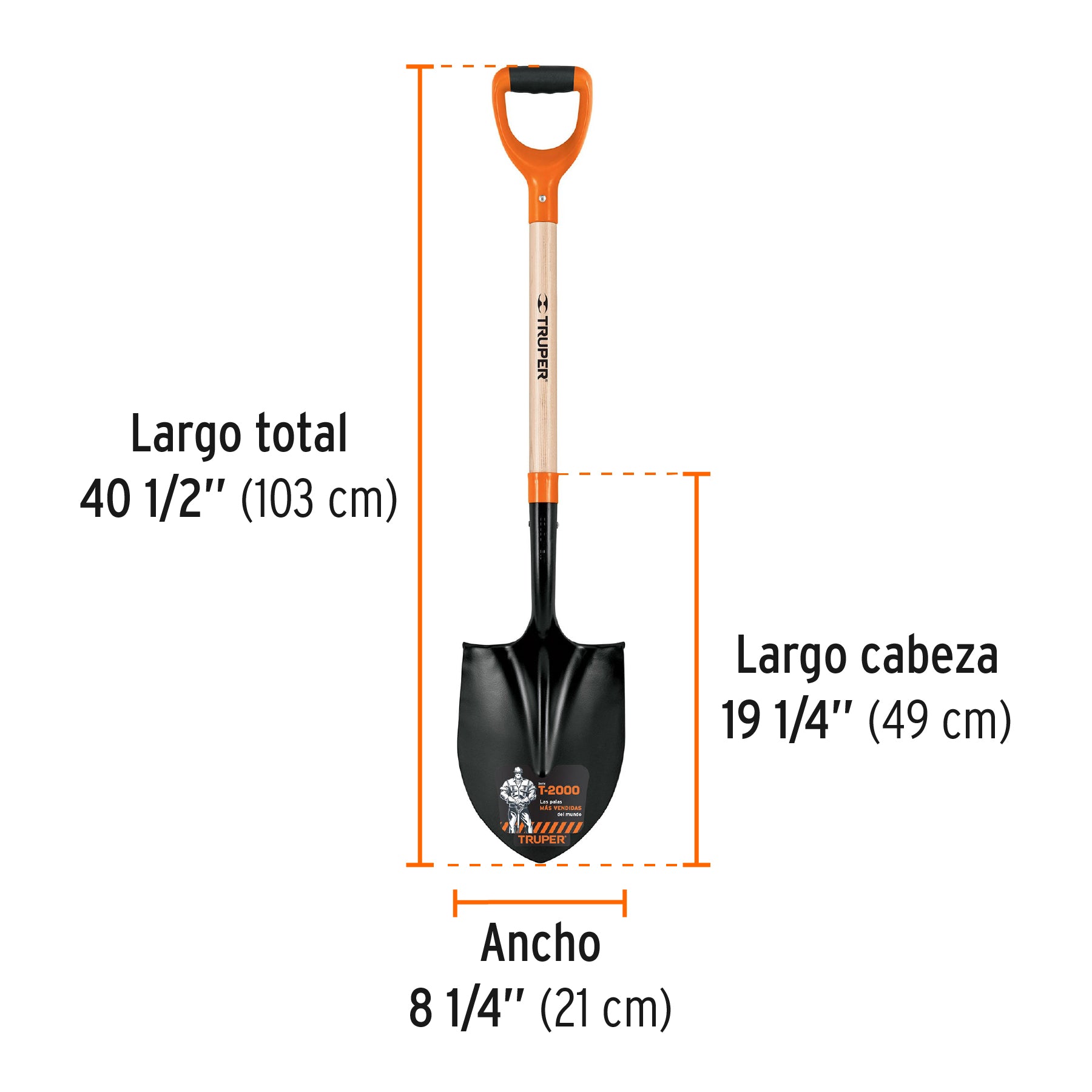 Pala t-2000 redonda, puño "y", mango 29-1/2"