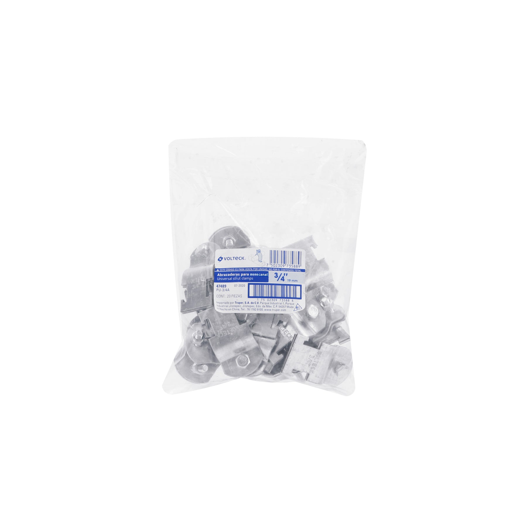 Abrazadera para unicanal, 3/4', Volteck